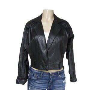 VTG Black Leather Butter Soft Cropped Biker Retro Batwing Motorcycle Jacket M